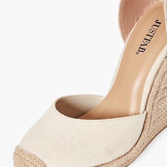 Women's Cream Espadrille Wedge Shoes - Picture 5 of 10